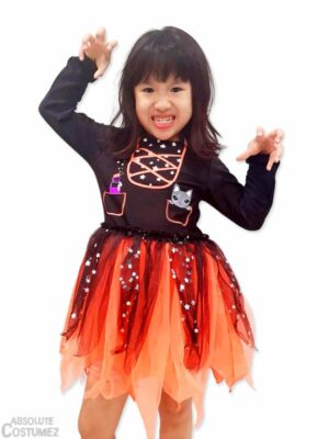 Kitty Orange Witch is a creepy but colourful costume for children