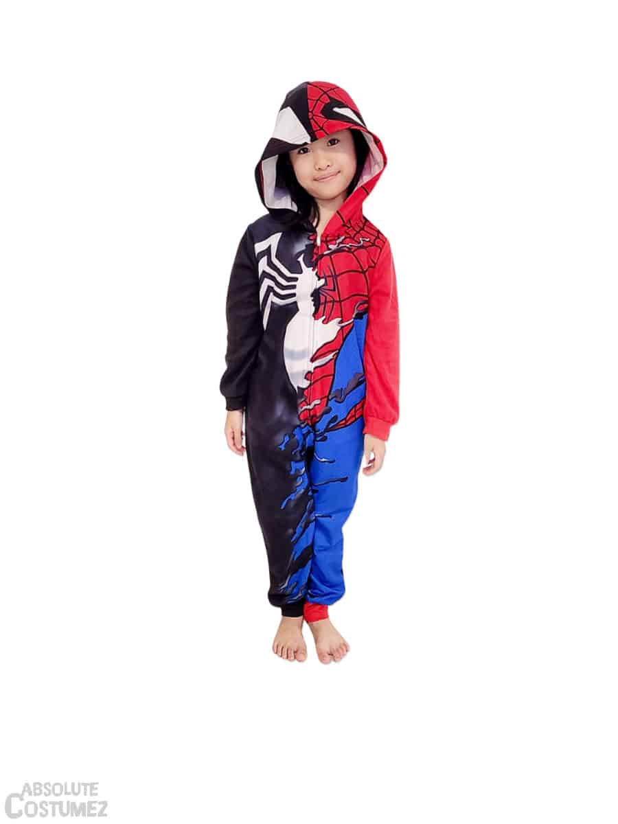 Marvel Spider-Man Onesie For Kids - Superhero Costume Pajamas With Hood
