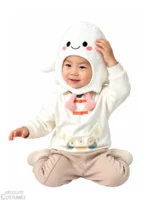 Baby wearing cute baby ghost headgear with pink dangling arms, Halloween accessory Singapore