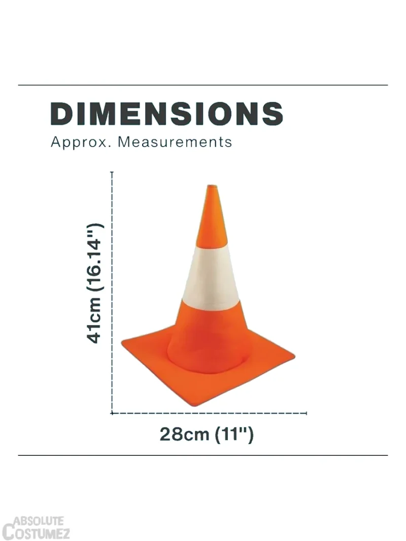 Traffic cone funny hat dimensions, 41cm height and 28cm base width
